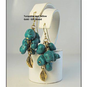 Turquoise Large Nuggets Earrings NWT Gold Beads